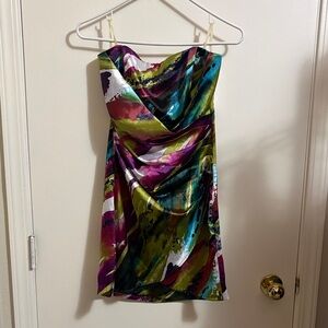 Speechless Strapless Dress with Multicolor Abstract Design